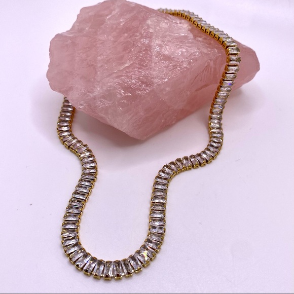 18K Gold Plated Fancy Choker square Cubic Zirconia Tennis Necklace - Picture 9 of 12